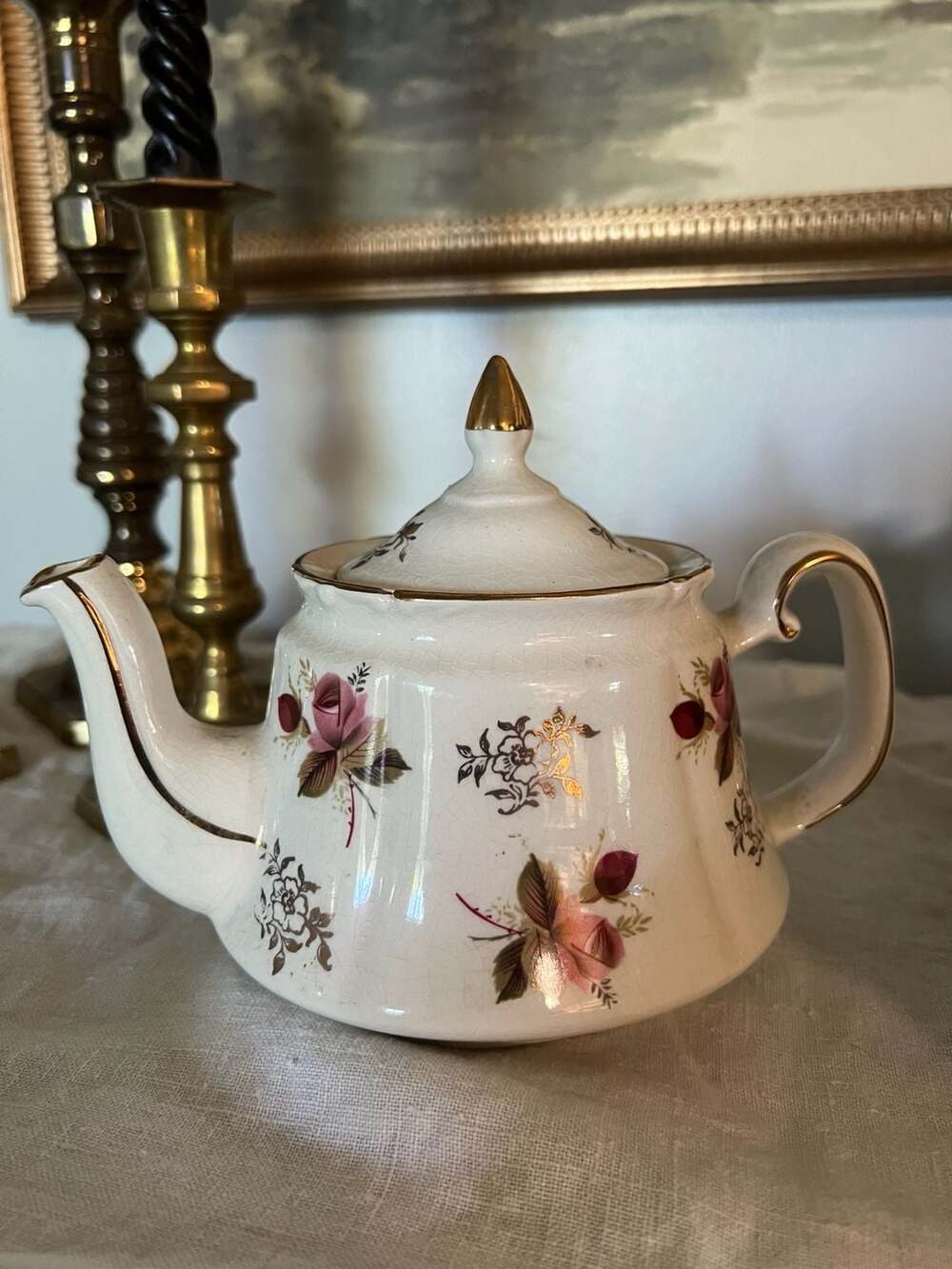 Vintage Price Kensington England Floral Teapot with Gold Trim